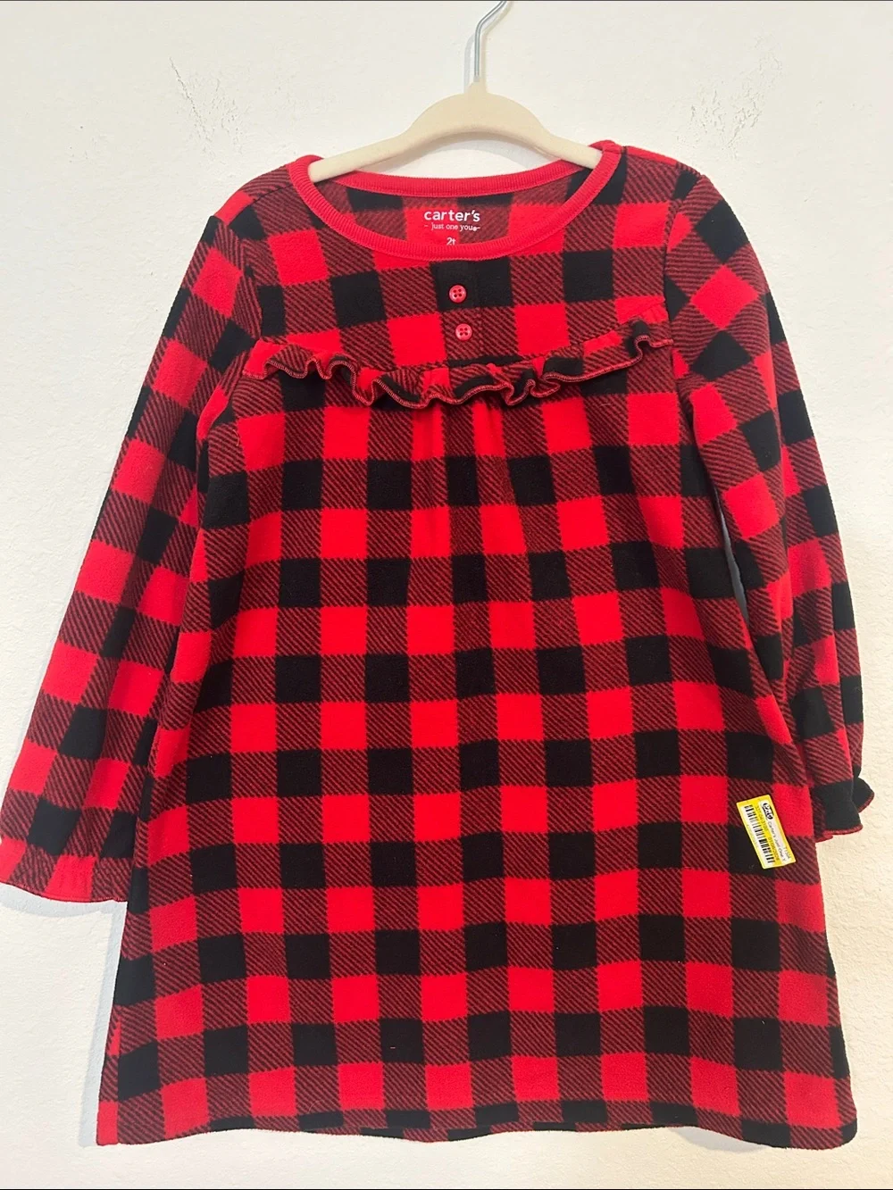 Carter's Red and Black Buffalo Plaid Ruffle Nightgown Dress